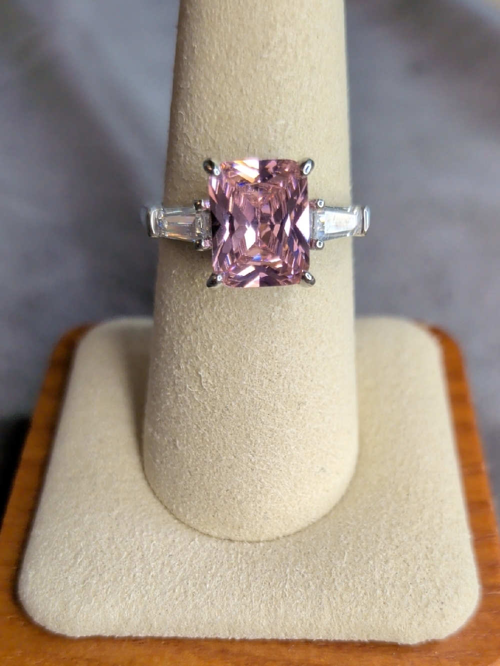 Pink Cushion-Cut Solitaire Ring with Baguette Accents - Women Jewelry